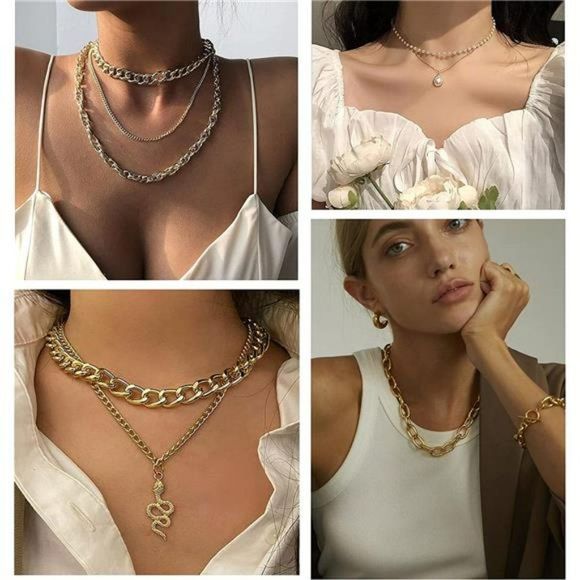 9PCS Gold Layered Chain Necklace for Women Girls, Gold Necklace - Picture 3 of 7